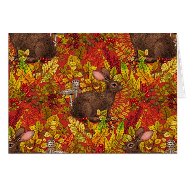 Herbstkaninchen auf rot (Vorderseite (Horizontal))
