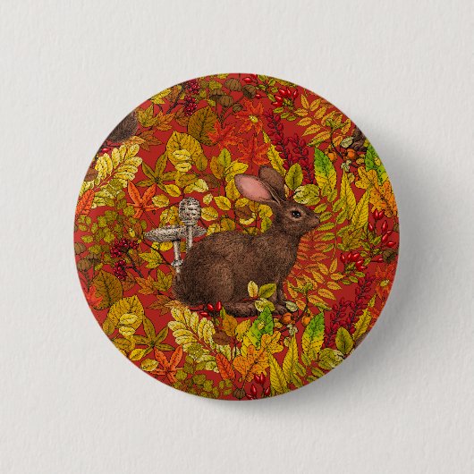 Herbstkaninchen auf rot button (Vorderseite)