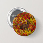 Herbstkaninchen auf rot button (Vorne & Hinten)