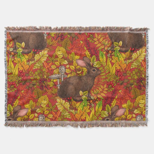 Herbstkaninchen auf rot decke (Vorderseite)