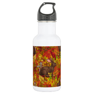 Herbstkaninchen auf rot edelstahlflasche