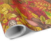 Herbstkaninchen auf rot geschenkpapier (Rolleneckpunkt)