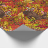 Herbstkaninchen auf rot geschenkpapier (Ecke)