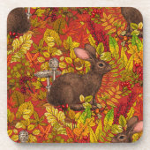 Herbstkaninchen auf rot getränkeuntersetzer (Vorderseite)