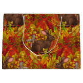 Herbstkaninchen auf rot große geschenktüte (Vorderseite)