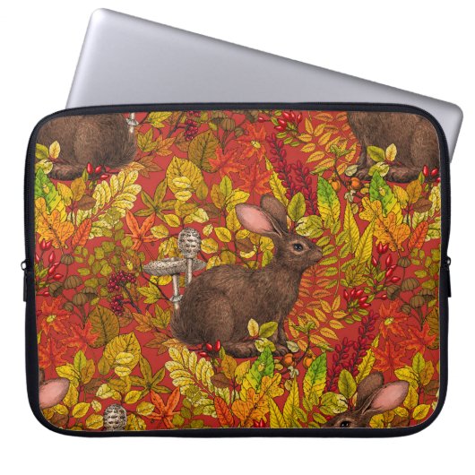 Herbstkaninchen auf rot laptopschutzhülle (Vorderseite)