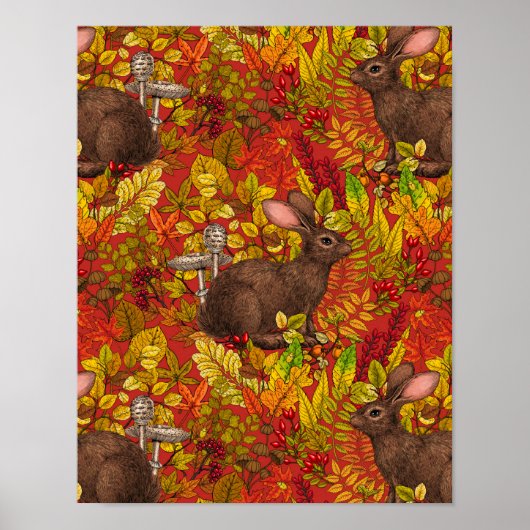 Herbstkaninchen auf rot poster (Vorne)
