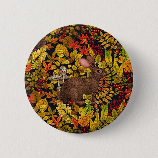 Herbstkaninchen auf schwarz button (Vorderseite)