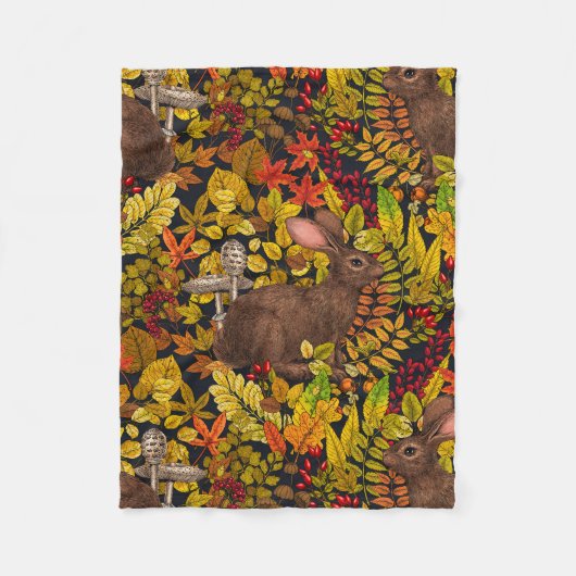 Herbstkaninchen auf schwarz fleecedecke (Vorderseite)