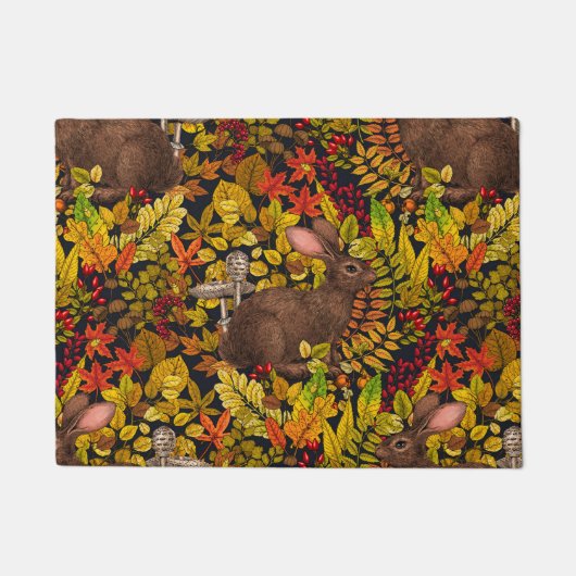 Herbstkaninchen auf schwarz fußmatte (Vorderseite)