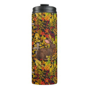 Herbstkaninchen auf schwarz thermosbecher