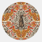 Herbstkaninchen auf weiß runder aufkleber (Vorderseite)