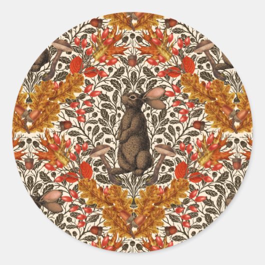 Herbstkaninchen auf weiß runder aufkleber (Vorderseite)