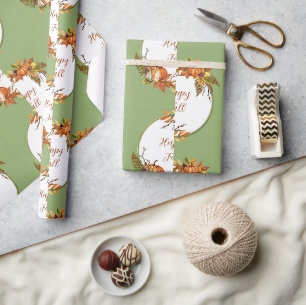 Herbstkaninchen und Kürbisse mit anpassbarem Text  Geschenkpapier