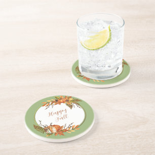 Herbstkaninchen und Kürbisse mit anpassbarem Text  Getränkeuntersetzer