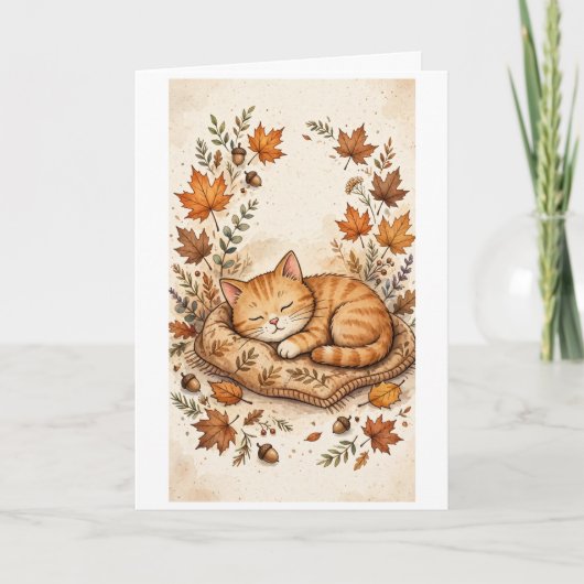 Herbstkatze genießt ein Nickerchen Karte (Vorderseite)