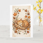 Herbstkatze genießt ein Nickerchen Karte (Gelbe Blume)