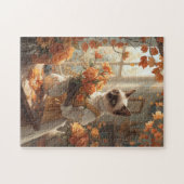 Herbstkatze mit Blume für den Erntedank Puzzle (Horizontal)
