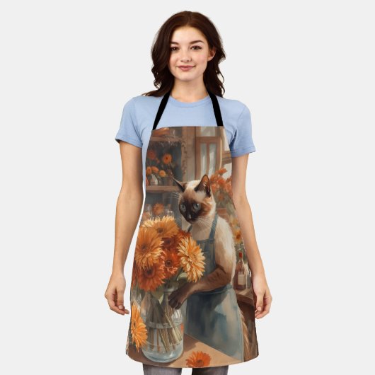 Herbstkatze mit Blume für den Erntedank Schürze (Getragen)