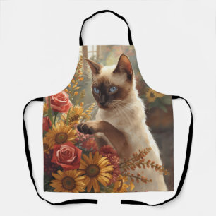 Herbstkatze mit Blume für den Erntedank Schürze