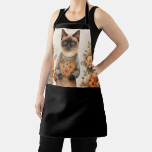 Herbstkatze mit Blume für den Erntedank Schürze