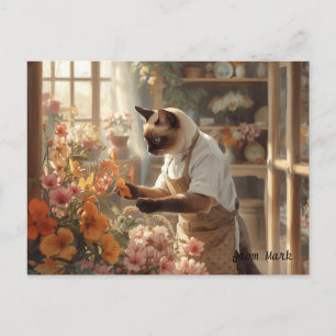 Herbstkatze mit Blume - Herbst Erntedank Feiertagspostkarte