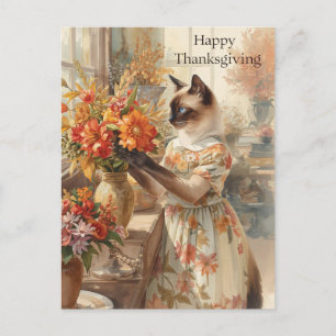 Herbstkatze mit Blume - Herbst Erntedank Feiertagspostkarte