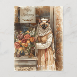 Herbstkatze mit Blume - Herbst Erntedank Feiertagspostkarte