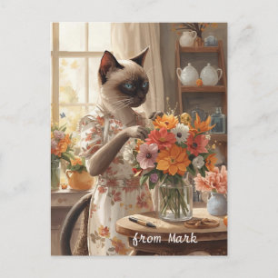 Herbstkatze mit Blume - Herbst Erntedank Feiertagspostkarte