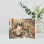 Herbstkatze mit Blume - Herbst Erntedank Feiertagspostkarte (Stehend Vorderseite)