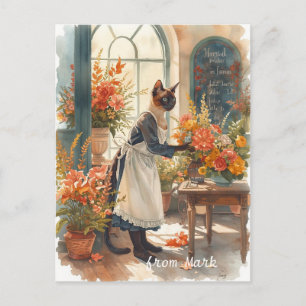 Herbstkatze mit Blume - Herbst Erntedank Feiertagspostkarte