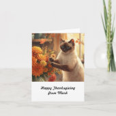 Herbstkatze mit Blume Herbstsaison Erntedank Karte (Vorderseite)