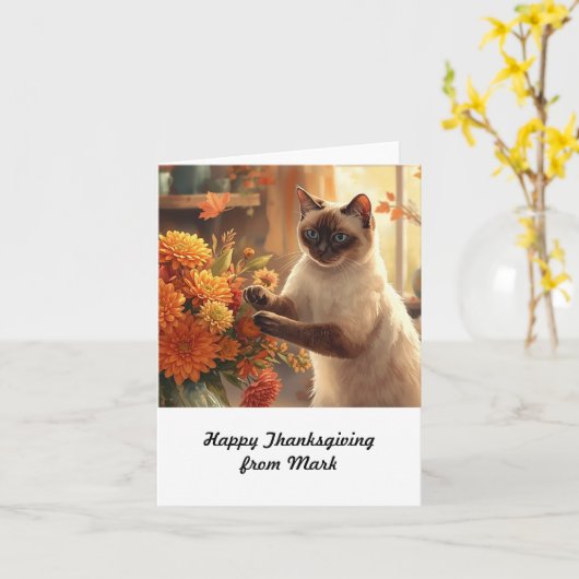 Herbstkatze mit Blume Herbstsaison Erntedank Karte (Gelbe Blume)