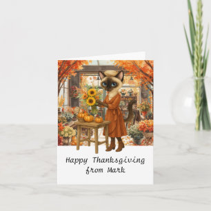 Herbstkatze mit Blume Herbstsaison Erntedank Karte