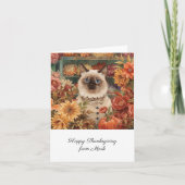 Herbstkatze mit Blume Herbstsaison Erntedank Karte (Vorderseite)