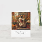 Herbstkatze mit Blume Herbstsaison Erntedank Karte (Vorderseite)