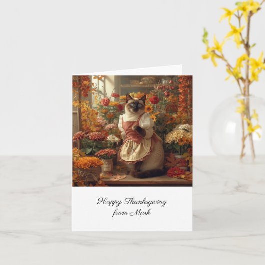 Herbstkatze mit Blume Herbstsaison Erntedank Karte (Gelbe Blume)