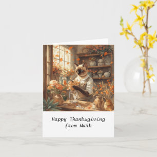 Herbstkatze mit Blume Herbstsaison Erntedank Karte