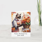 Herbstkatze mit Blume Herbstsaison Erntedank Karte (Vorderseite)