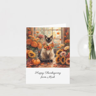 Herbstkatze mit Blume Herbstsaison Erntedank Karte