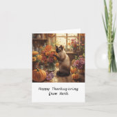 Herbstkatze mit Blume Herbstsaison Erntedank Karte (Vorderseite)