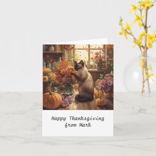 Herbstkatze mit Blume Herbstsaison Erntedank Karte (Gelbe Blume)