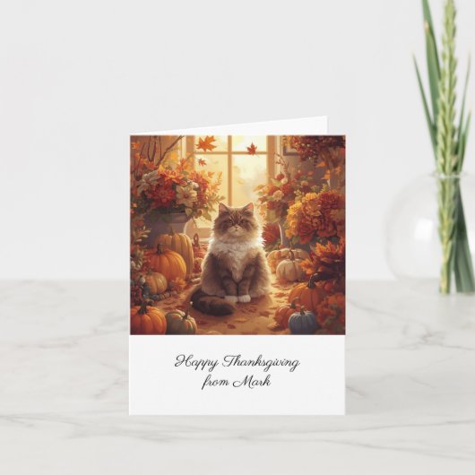 Herbstkatze mit Blume Herbstsaison Erntedank Karte (Vorderseite)