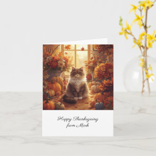 Herbstkatze mit Blume Herbstsaison Erntedank Karte