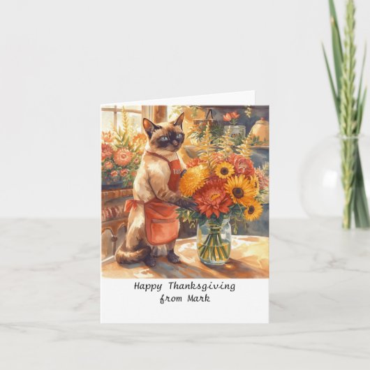 Herbstkatze mit Blume Herbstsaison Erntedank Karte (Vorderseite)