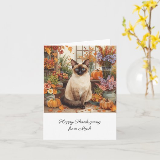 Herbstkatze mit Blume Herbstsaison Erntedank Karte (Gelbe Blume)