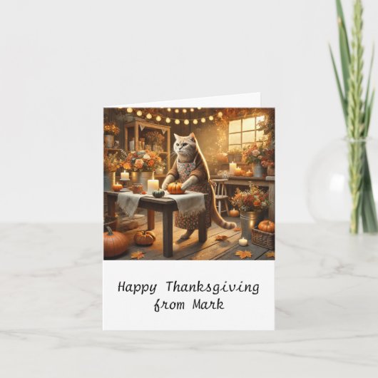 Herbstkatze mit Blume Herbstsaison Erntedank Karte (Vorderseite)