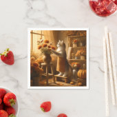 Herbstkatze mit Blume - Herbstsaison Erntedank Serviette (Beispiel)