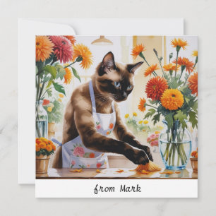 Herbstkatze mit Blume - Herbstsaison - Gruß Feiertagskarte