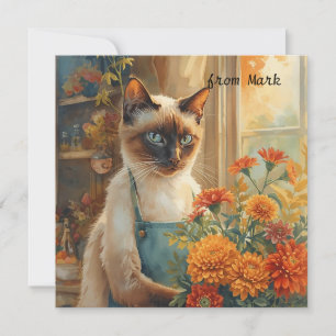 Herbstkatze mit Blume - Herbstsaison - Gruß Feiertagskarte